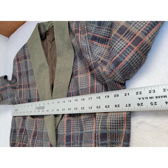 Vintage Kositchek's Wool Plaid Blazer Women's Cropped Jacket Retro Shawl Collar